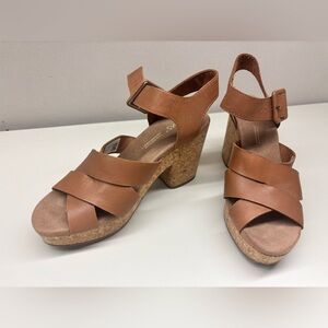 Tom’s Tan Sandals with Cork Heel